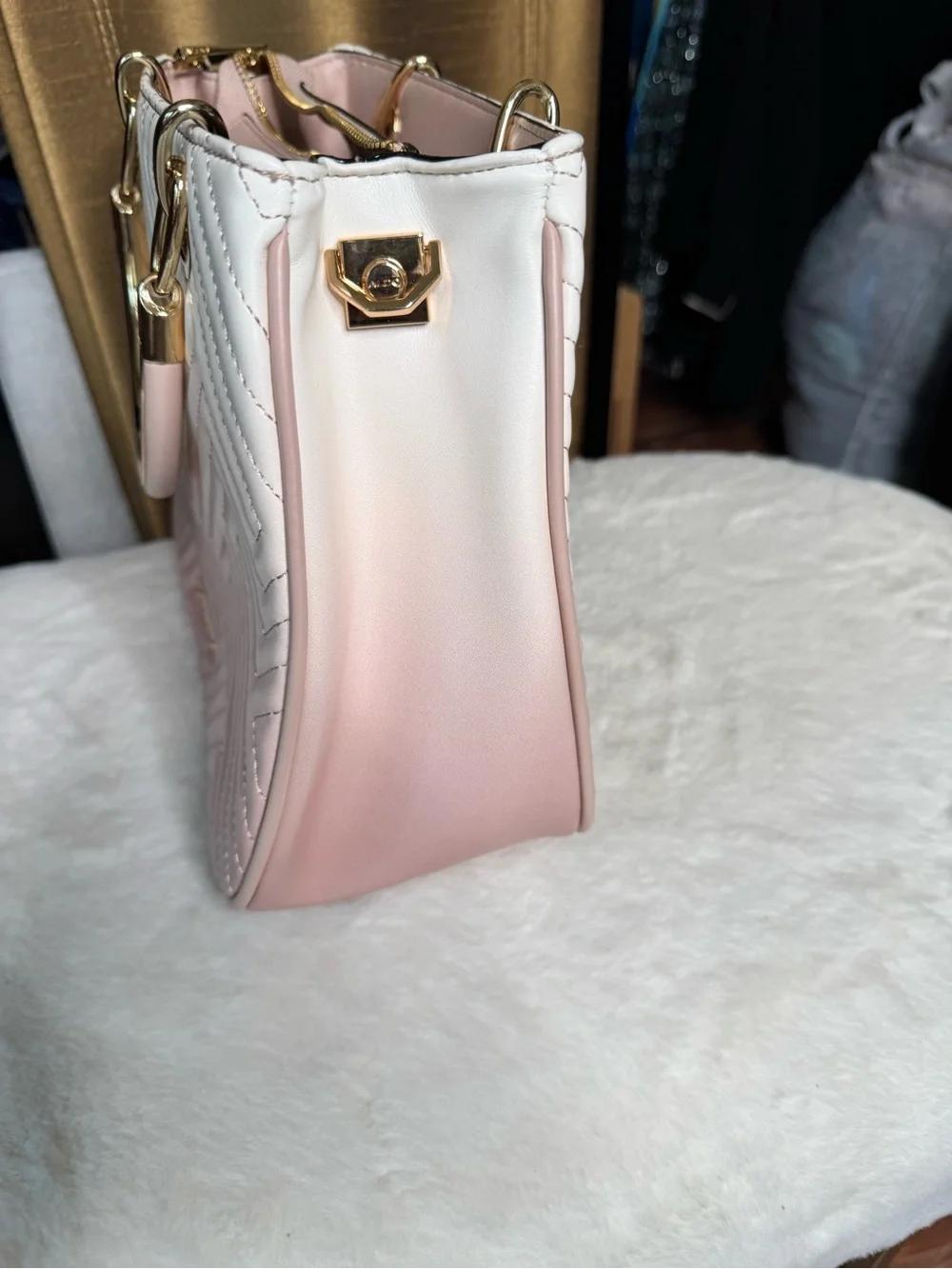 Aldo Blush Ombre Quilted Top Handle Satchel Handbag Gold Hardware